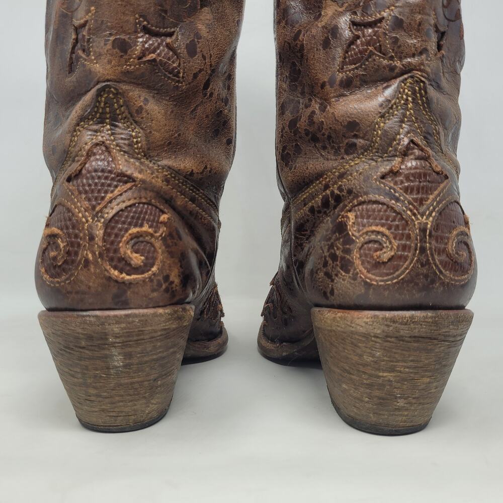Corral Boots 6.5 Brown Lizard Leather Inlay Snip Toe Cowgirl Western Rodeo C2109 - Picture 9 of 13